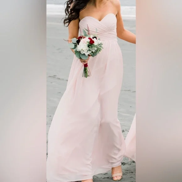 princess polly baby blue dress Light Pink Strapless Jacquard A-Line Long Prom Dress – Movousdress main image 1